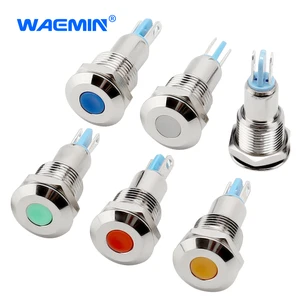 10mm LED Indicator Light Waterproof Signal Lamp with Green/Orange/Red/Blue/White Colors 110V-220VAC Metal Signal Lamp