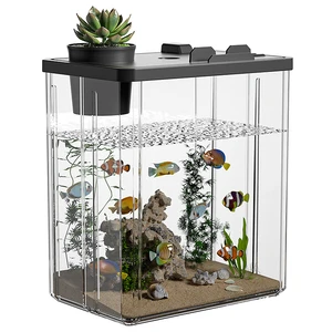 Medium Durable Full-Transparent Acrylic Square Fish Tank Set Basic Four-Piece Flowers Light Pebble Air Aquarium Desktop Outdoor