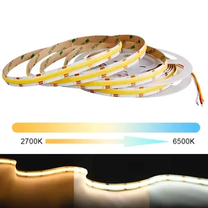 Uniform Dotless Dam Type DC 24V Flicker Free Dimmable Tunable White 2700K 6500K Cabinet Lighting CCT COB LED Strip Light