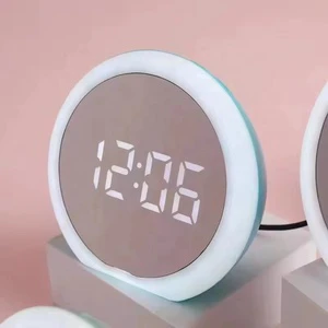 Beautiful Shape Round Mirror Surface Rechargeable White LED Desk And Table Smart Alarm Clock
