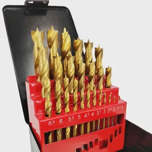 25PCS HSS Brad Point Wood Drill Bits Set Titanium Coated for
