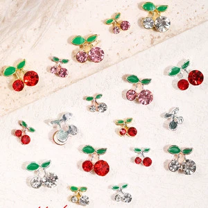 Red Pink White Diamond Rhinestones Silver Gold Metal Alloy Small Big 3d Cherry Nail Charms For Nails