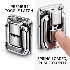 Shiny Nickel Stainless Steel Luxury Eco-Friendly Metal Box Latches Push Button Toggle Latch Jewelry Box Lock Wooden Humidor Gift