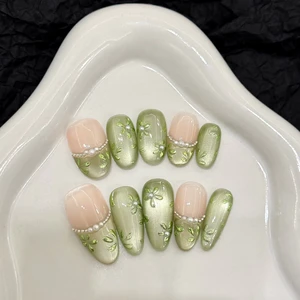 New Chinese Cool Feeling Cat's Eye Spirit Snake Guofeng Design Full Cover Resin Nail Art Short Finger Pre-designed with Glue