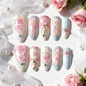 Popular Small Animal Nail Art love Red Lip Nail Stickers New High-end Wearable Nails 3D Nail Art Party Nails Bridal Nails