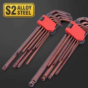 9pcs Special High Quality Metric S2 Steel Allen Wrench Set Extra-Long L-Shaped Ball Plum Flat Head Hex Key Set