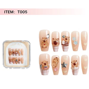 Press on Wearable Nail Stickers-Girl's Short Sweet Cute New Year Style Solid Color Ultra-Thin Traceless Vintage Nail