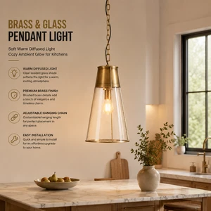 YH Brushed Brass Seeded Glass Cone Modern Hanging With Adjustable Chain Kitchen Island Ceiling Lamp Pendant Chandelier Light