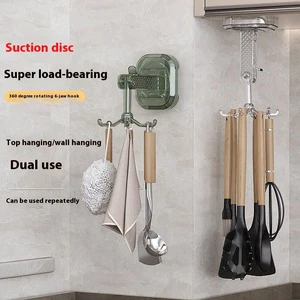 Multi-Functional Six-Claw Swivel Hook Wall-mounted Eco-Friendly ABS Plastic Punch-Free Suction Cup Storage Rack For Kitchen