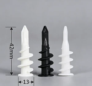 13*42mm Gypsum Board Special Drill Tail Black Plastic Screw Pom Wall, Plug Spiral Expansion Tube White & Black