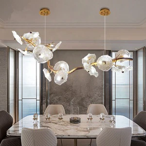 Sand-turned Aluminum Strip-shaped Branch Maple Leaf-shaped Chandelier for Family Restaurant Shopping Mall Window Pendant Lamp