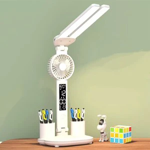 Eye Protection LED Reading Light with Fan and Pen Holder White Modern DC Powered Multi-Functional Table Lamp