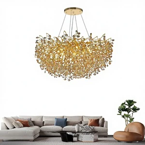 2025 French-Style Villa Aluminum Crystal Chandelier Gold Finish Branch Design for Hotel & Restaurant Luxury Lighting