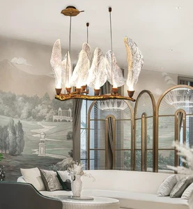 Custom Contemporary Design Indoor Decoration Hotel Villa Staircase Mall Modern Copper Branch Pendants Light Leaf Chandelier Lamp