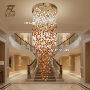 Firelux Customized Art Engineering Villa Hotel Indoor Large-sized Amber Platinum Colored Stone Branch Leaf Chandelier Light
