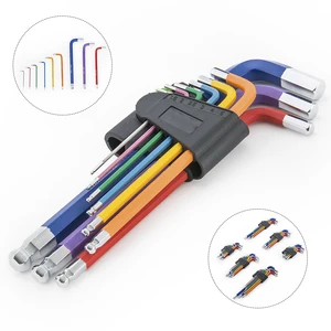 9pcs L Shape rainbow Long Arm Ball End Hex Wrenches for Tamper Resistant Fasteners Allen Key Wrench Set