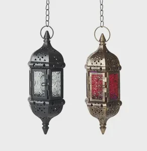 Home and Outdoor Decor Moroccan-style Black Lantern Decorative Lantern Hanging Metal Lantern