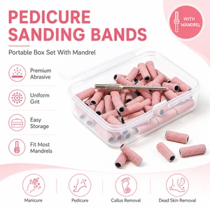 100pcs Beauty Pink Nail Sanding Bands Custom Box Pack Pedicure Foot Care Manicure Electric Nail Drill Mini Sanding Bands