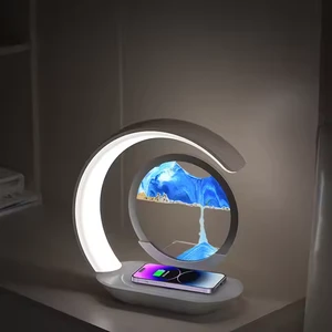 Wireless Charging USB LED Night Light New Hourglass Ornaments Flowing Sand Painting Bedside Table Lamp for Home Use