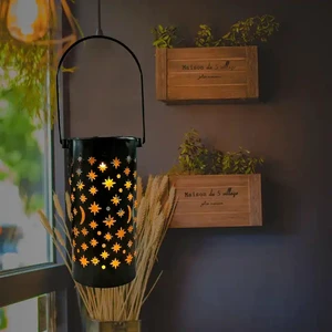 Qinyang High Quality Wrought Iron Lantern Hollow Solar Lawn Light Star Moon Outdoor Creative Garden Lamp