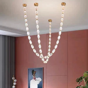 Custom Project Hotel Living Room Stair LED Hanging Lamp Luxury Long String Metal Crystal Chandelier Pendant Light