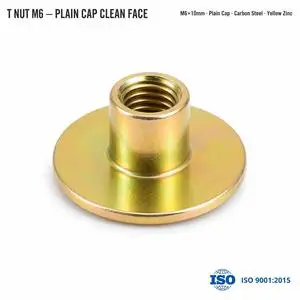 T Nut M6 Carbon Steel Zinc Plated Plain Cap Round Base Blind Tee Nut Clean Face Threaded Insert Premium Furniture