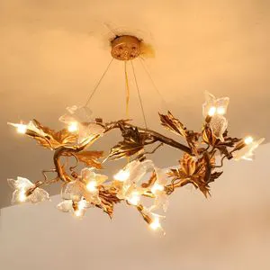 Noble Copper Luxury Lamp Pendant Lamp Branch Side Leaf Chandelier G9 Glass Aluminum for Villa Hotel New Product Selling-Points