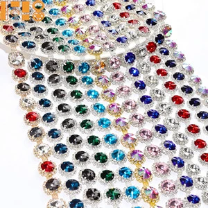 Shiny 2cm Oval Glass Crystal Rhinestone Chain Decoration with Diamond-Encrusted Code Chain Accessories DIY Accessory Supply