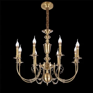Vintage Simple European Brass Chandelier Candle Glass LED Lamp for Villa Side Hall Dining Room Guest Bedroom Light Fixture