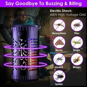 Solar Garden Bug Zapper Lamp Torch with 600V Grid Handle 2 Light Modes Flying Insect Killer Detachable Features