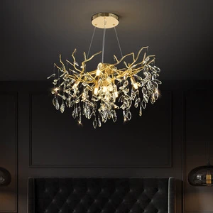 Nordic Creative French Entry Luxury Chandelier Aluminum Branch Restaurant Lamps for Living Room Main Lamp Crystal Chandelier