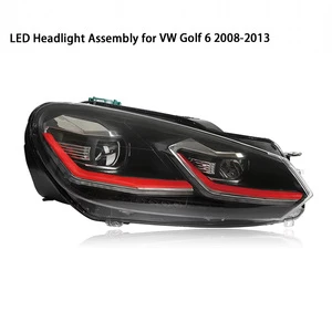 New Upgraded 12V 50W LED High/Low Beam Headlight Assembly VW Golf 6 GTI 09-13 R20-6000K DRL Tear Plug-and-Play 4000 Lm