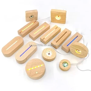 Factory Custom RGB 3D Luminous Acrylic USB Lamp With Wooden Base Warm White LED Night Light ABS Material For Home Use