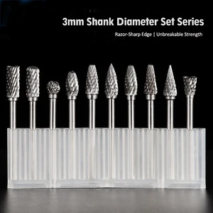 10-Piece Tungsten Carbide Drill Bits 3x6mm Single/Double Cut Taper Shank 90 Point Angle AlTiN Coated for Hardened Steel
