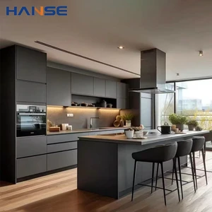 Factory Price Custom Modern Kitchen Furniture Brown Cupboard Island Unit Set Modern Plywood Kitchen Cabinets For Apartment