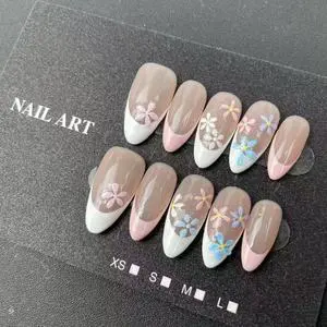 High-quality Handmade Nail Factory Wholesale Almond French Floral Style Reusable