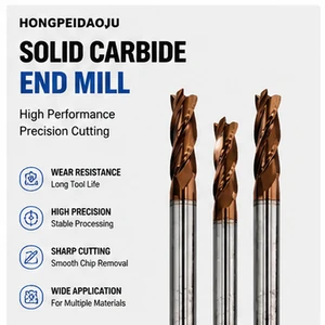 High Performance Hongpei Tungsten Steel TiSiN Coated End Mill Multi Flute Milling Cutter 8mm/6mm/4mm Hardness 50 For CNC