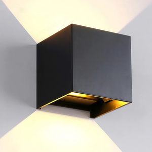 Factory Wholesale Modern Matte Black Square Exterior Wall Lamp IP65 Waterproof Double-headed Up&down LED Wall Sconce