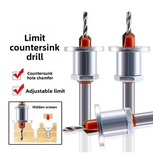 Imbot High Speed Steel Carbide Wood Countersink Drill (with Depth Stop) Step Taper Shank Screw Mounting Drill Bits 60mm Plain