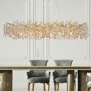 Golden Aluminum Branch Hanging Pendant Light Living Room Dining Room Bedroom Luxury Modern Crystal Chandelier