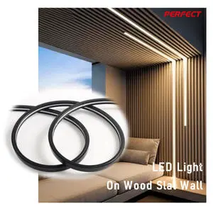 Indoor Linear Light Slat Wall Light Brown Wooden LED Light Slat Acoustic Panel Sound Advantage Wall Panels with Polyester Design