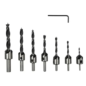 7pcs Three Pointed Woodworking Countersink Drill Reaming Drills Carpentry Chamfering Machine Guide Drill Bits