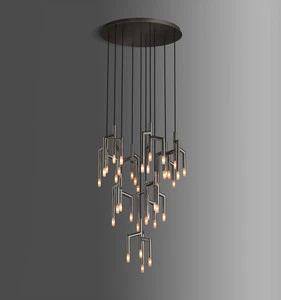 YH Modern 10-Light Contemporary Dining Room Long Hanging Oval Design Led Pendant Drop Circular Stairs Chandelier Ceiling Light