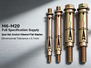 Sleeve Anchor Carbon Steel Grade 8.8 Zinc Plated for Industrial Construction 3Pcs Fix Anchors