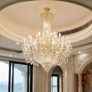 Hot Selling Hotel Crystal Chandeliers Living Room Pendant Chandelier Lights Modern Iron LED Chrome/Gold Hanging Lamps Decorative