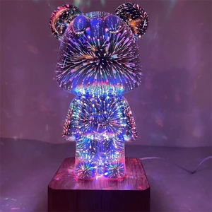 Colorful Violent Bear 3D Creative Glass Nightlight with Dazzling Light Remote Control Atmosphere Speaker and Gift Product