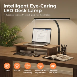 Clamp on LED Desk Lamp Eye Care Reading Table Light for Home Office Study