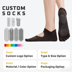 Spring Summer Women Heel Tab Open Instep Five Toe Yoga Socks With Silicone Dot Non Slip Grip For Pilates Fitness Custom