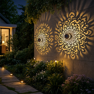 Solar-powered Outdoor Wall Lamp Waterproof Spotlight Effect Mandala Pattern Button Operated Garden Light Iron Art LED Lantern