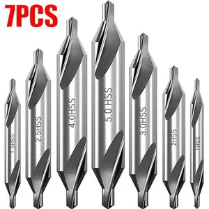 Meixu 7pcs HSS Center Drill Bits Set 60 Degrees 1-5mm Silver Finish Power Tool Metal Drilling for Lathe Metalworking